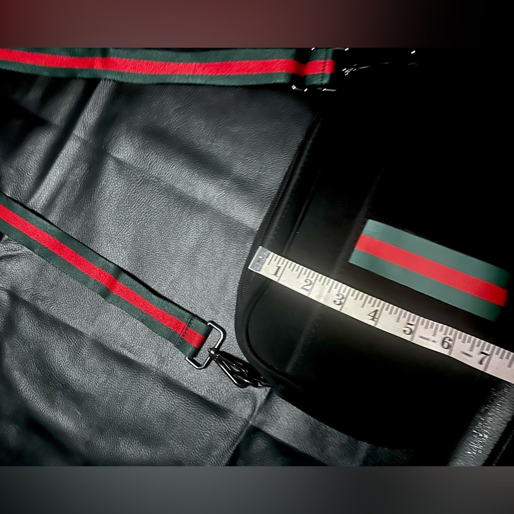 Stylish Black Crossbody Bag with Red and Green Accents - Picture 10 of 12